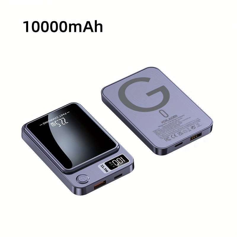 Ultra-Thin Magnetic Wireless Power Bank 10000mAh – 22.5W Super Fast Charging, PD 20W, 15W Wireless, LED Display, USB-C & Dual USB