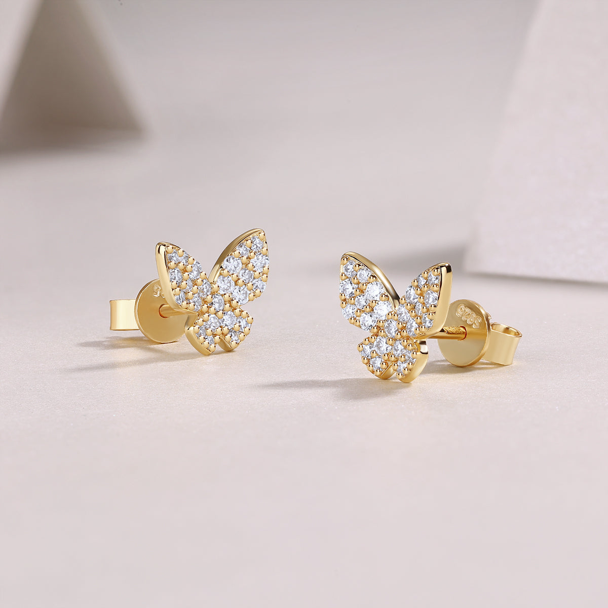 Golden Feather Butterfly - Premium Moissanite Luxury Silver Stud Earrings S925 Silver Electroplated Gold