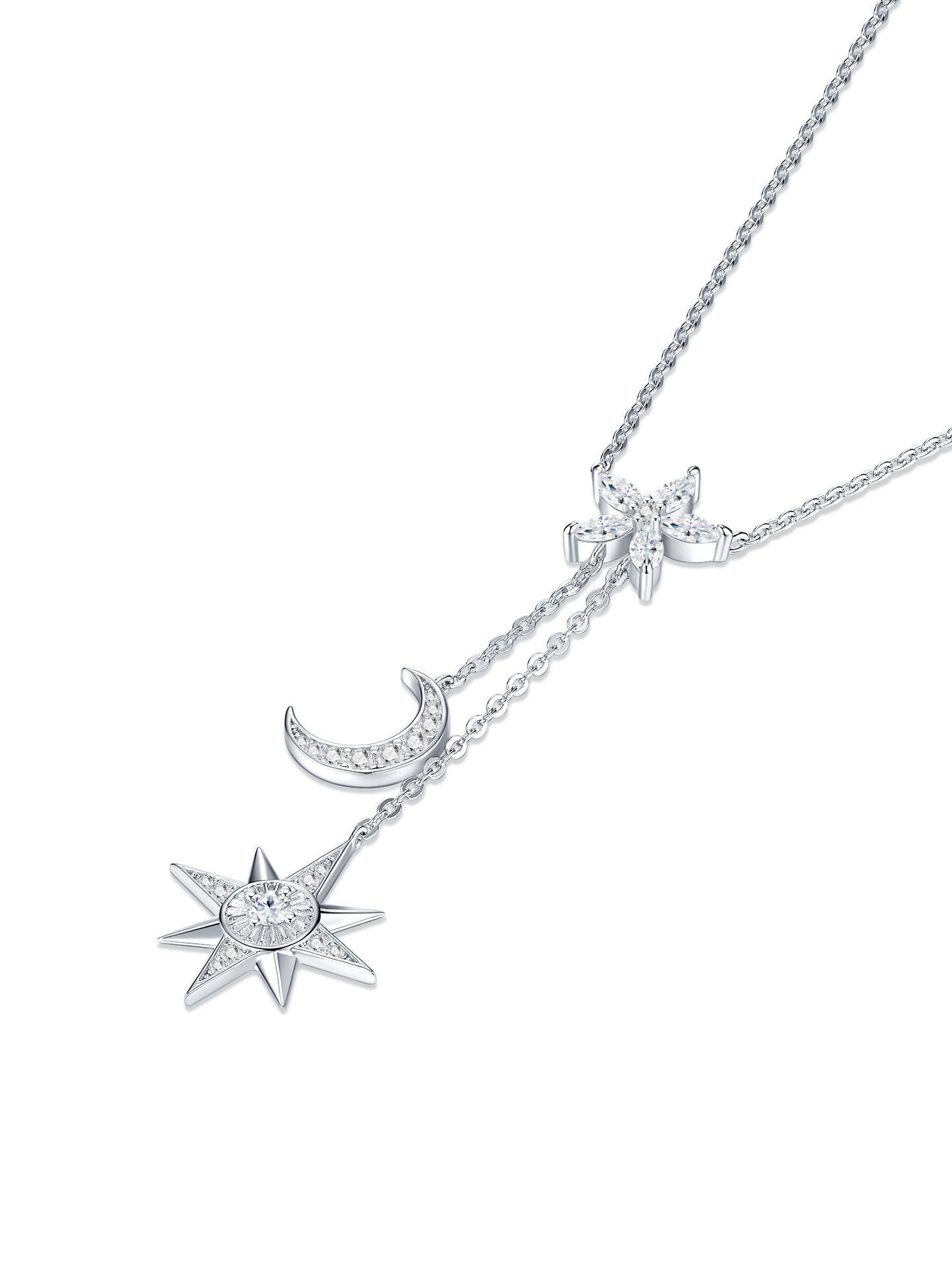 Luxury Silver Necklace Set With Top-quality Moissanite, Made Of S925 Silver Electroplated With Platinum.