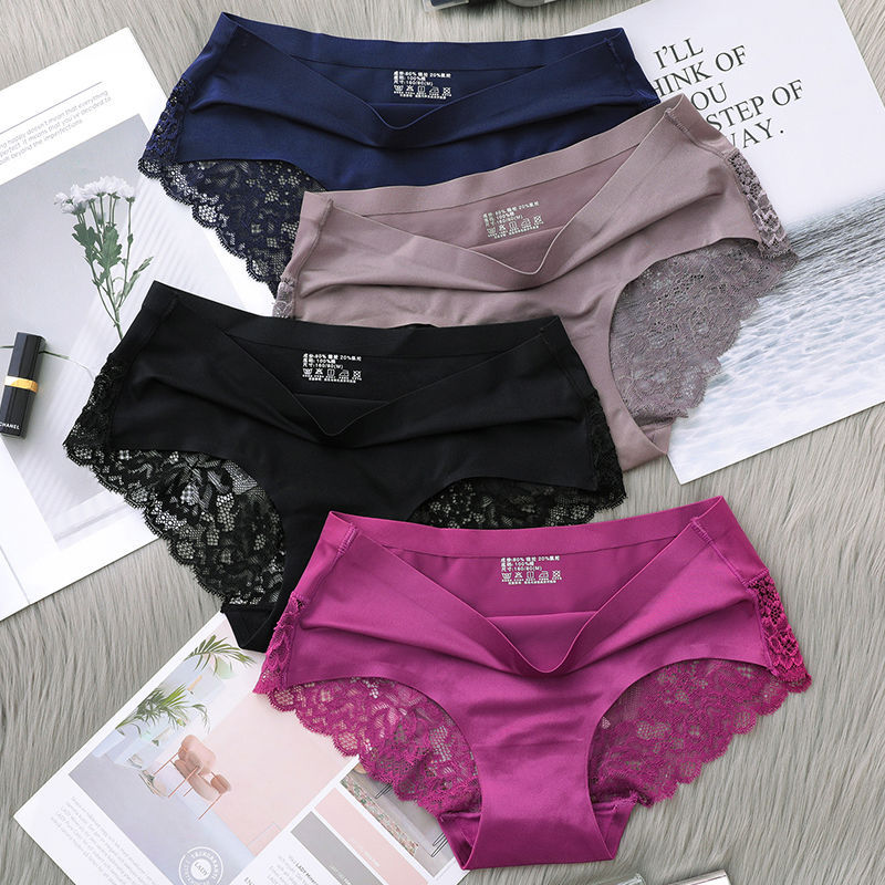 Ice Silk Traceless Lace Women’s Briefs – Breathable Pure Cotton Crotch