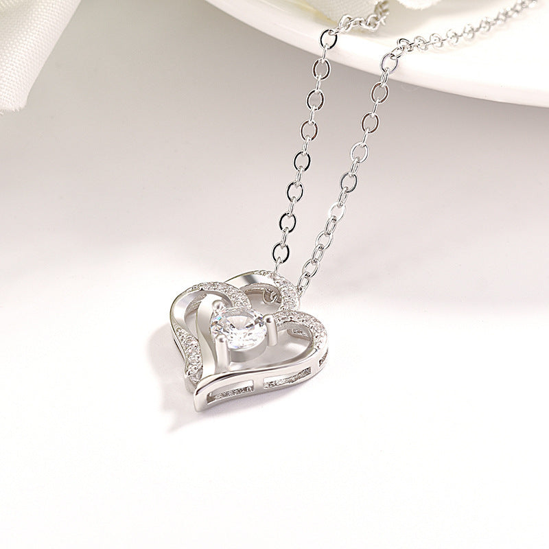 Luxury Double Heart Moissanite Necklace – S925 Sterling Silver Platinum-Plated Pendant