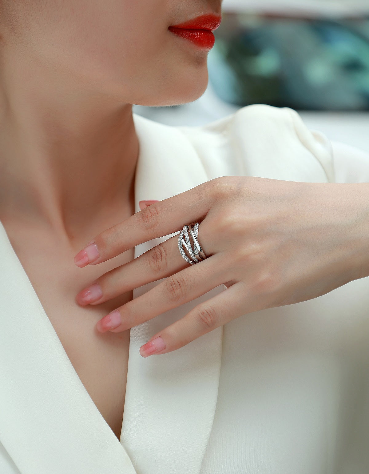 Brilliant Interweaving - Moissanite Ring – S925 Sterling Silver, Platinum-Plated
