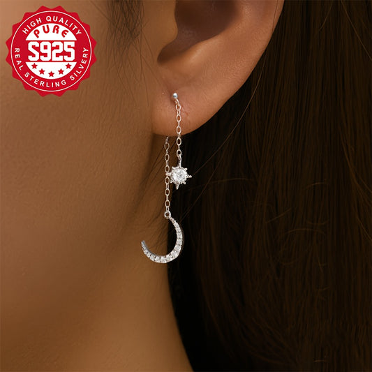 S925 Silver, Moon Hook Design, Elegant and Sophisticated Earrings