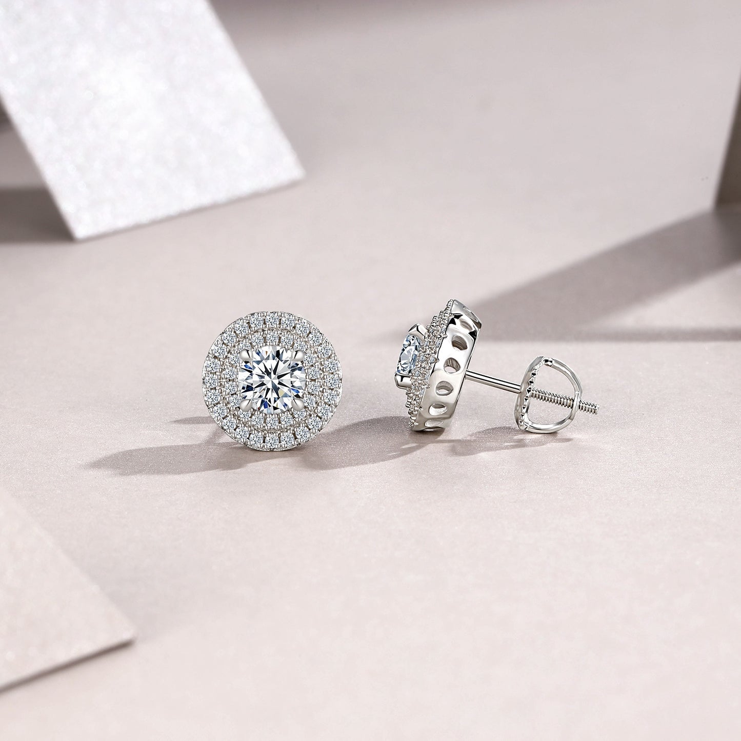 Luxury Silver Earrings Set Featuring A 0.5-carat Top-quality Morganite, Made Of S925 Silver Electroplated With Platinum.