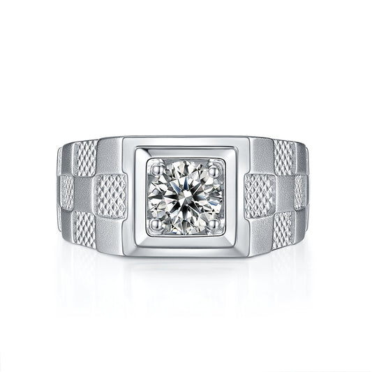 Men's 1-carat Luxury And Fashionable Light Luxury Jewelry Silver Ring Set With Top-quality Moissanite, S925 Silver-plated Platinum