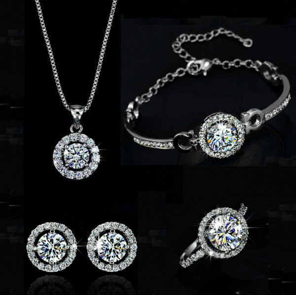 Elegant Round Cubic Zirconia Halo Jewelry Set