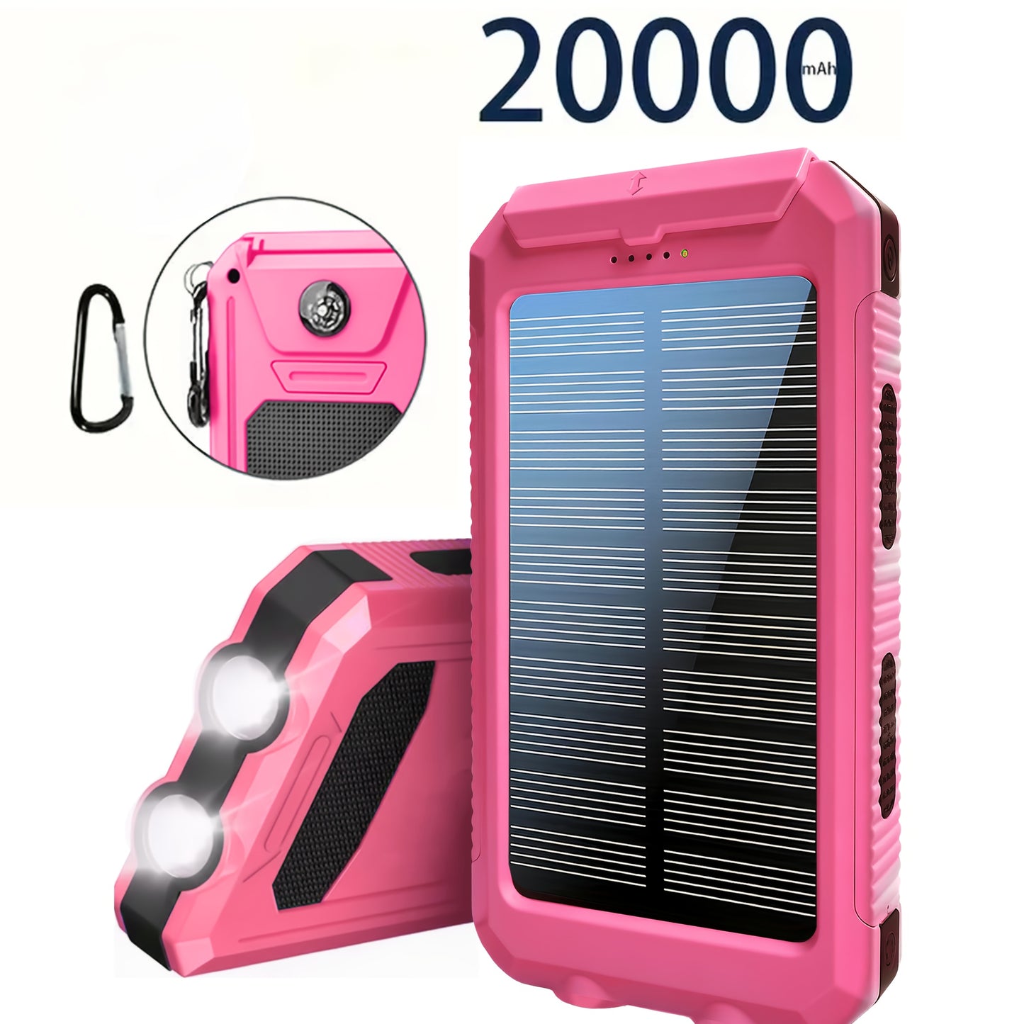 20000mAh Portable Solar Power Bank with Compass | Dual USB Output & LED Flashlights | Rugged External Battery Charger for Camping & Outdoor Activities