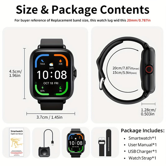 1.83'' HD Full Touch Screen Smart Watch | Bluetooth Call Answering | Sports Pedometer & Health Monitoring | Alloy Body, Silicone Strap | Compatible with iPhone/Android Phones