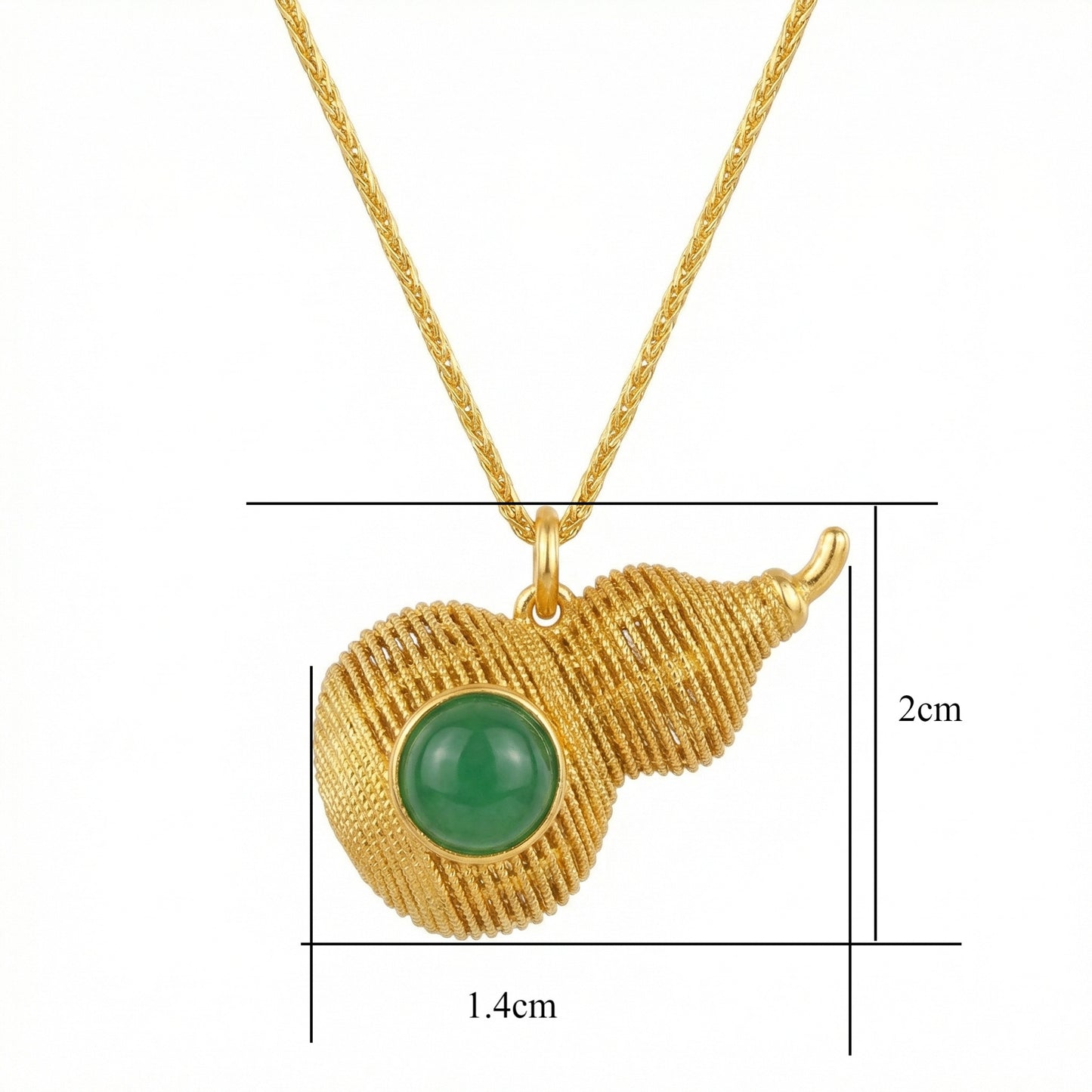 925 Sterling Silver Elegant Green Gemstone Gourd Pendant Necklace with Intricate Coiled Metallic Design
