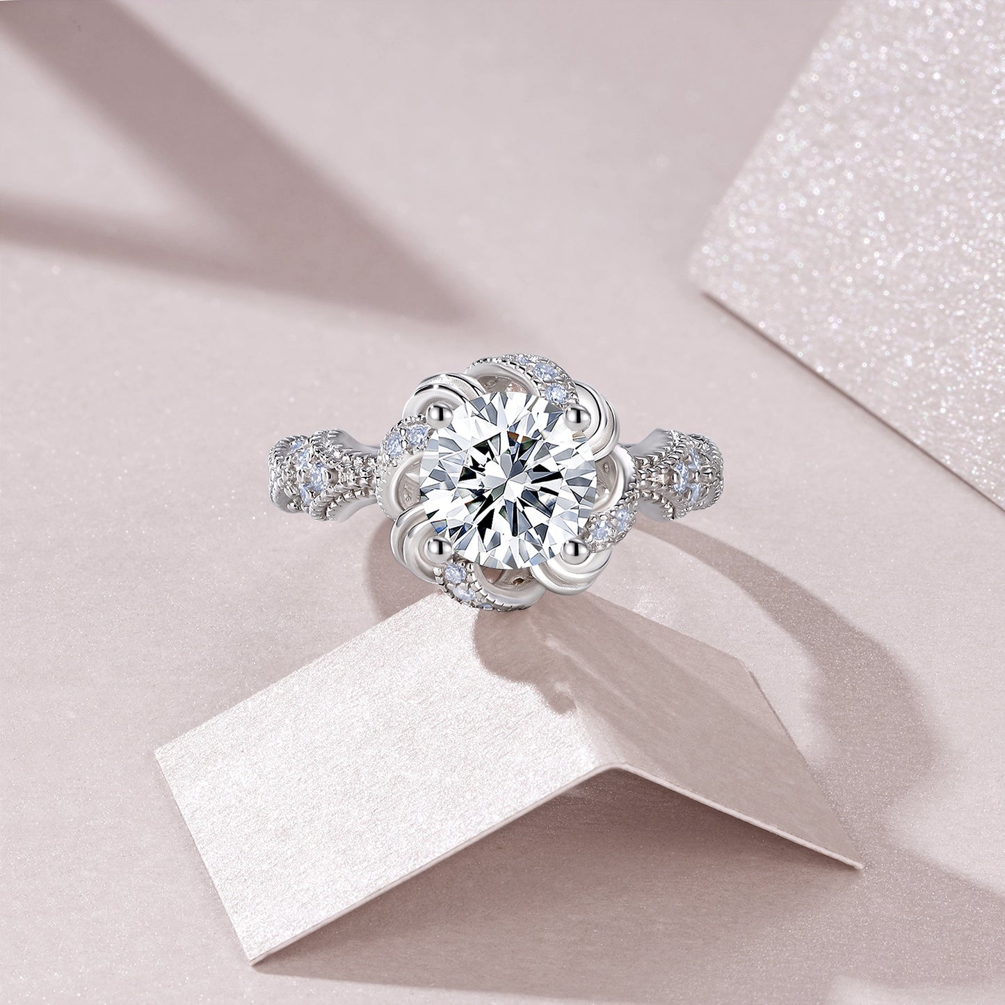 2-carat Luxury Silver Ring Set With Top-quality Moissanite D Color VVS, Made Of S925 Silver With Electroplated Platinum.