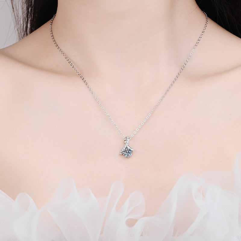 D Color VVS1 Moissanite "Dancing Stone" Ribbon Necklace | S925 Sterling Silver White Gold Plated Pendant