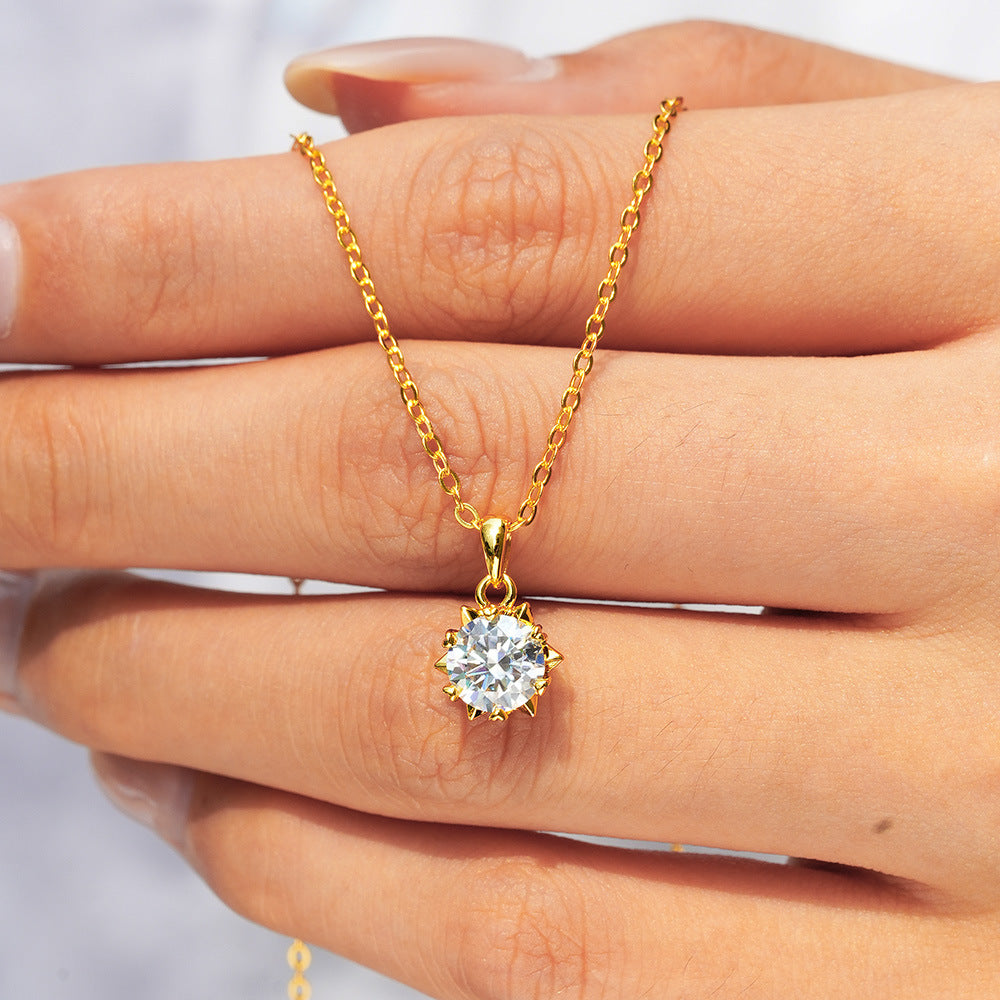 Elegant 925 Sterling Silver Gold-Plated Moissanite Solitaire Necklace for Women
