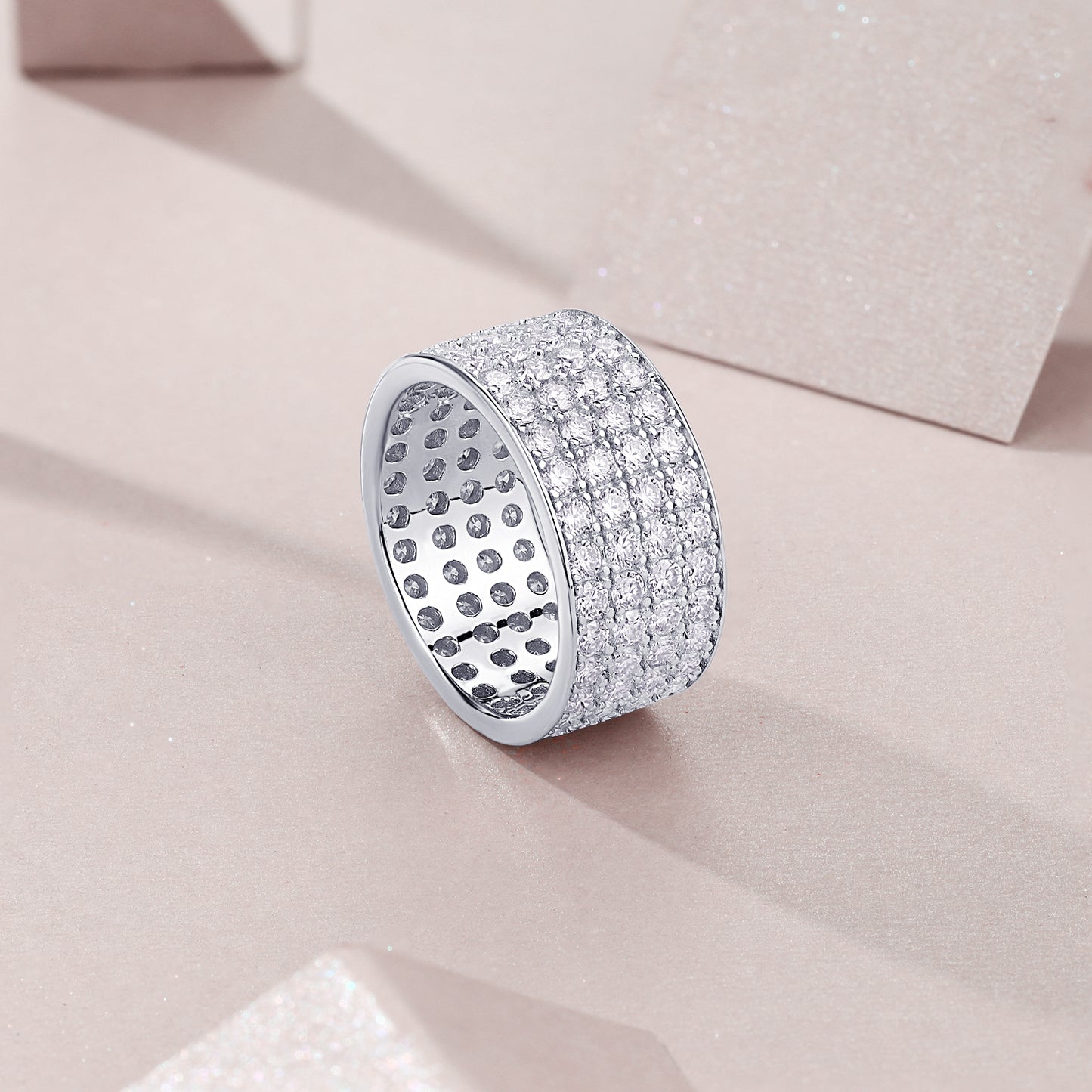 Luxury Silver Ring Set With Top-quality Moissanite, S925 Silver With Platinum Plating
