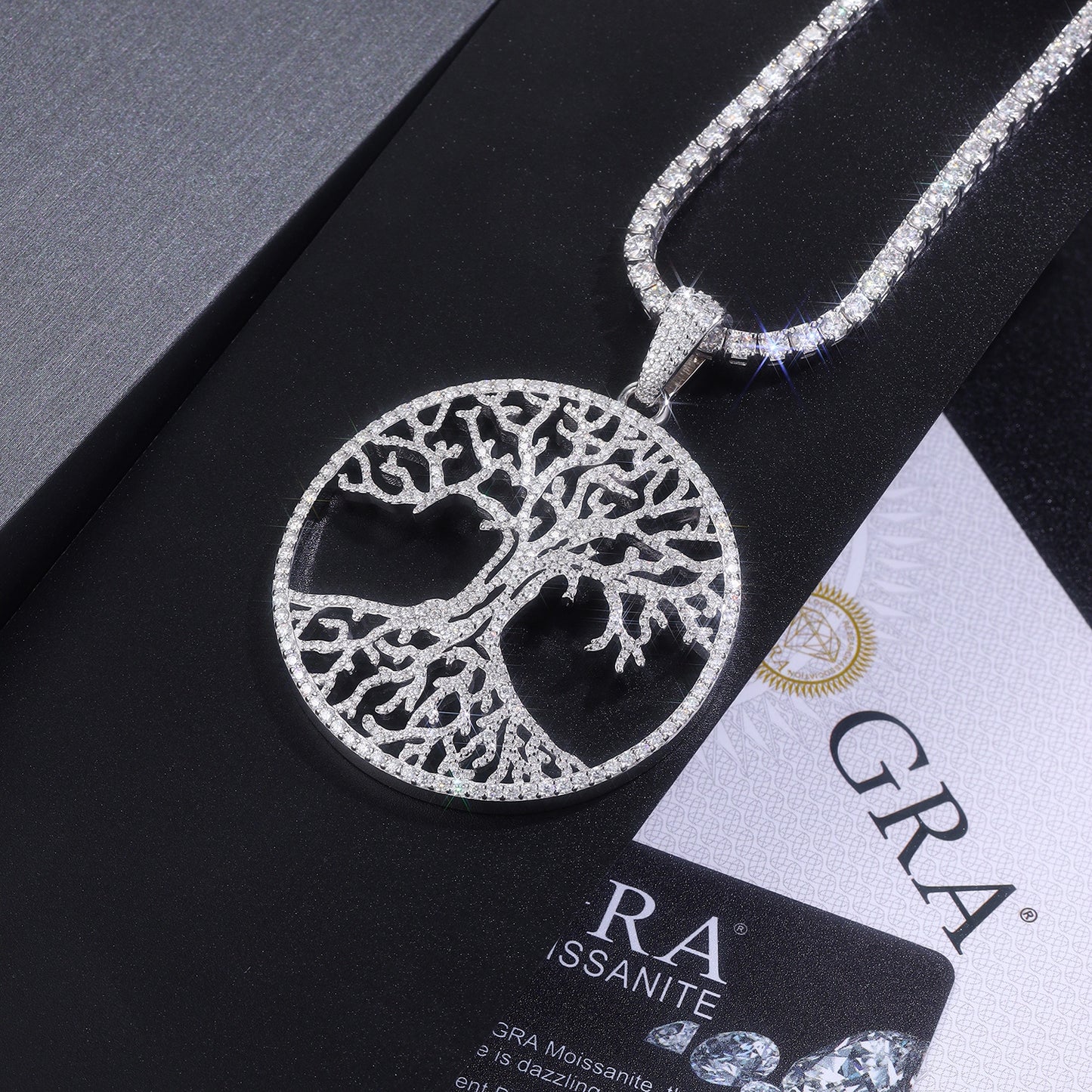 Luxury Silver Necklace Set With Top-quality Moissanite, Silver Electroplated With Platinum