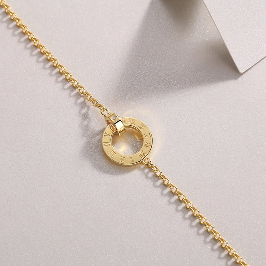 Luxury S925 Silver Gold-Plated Roman Numeral Chain Bracelet