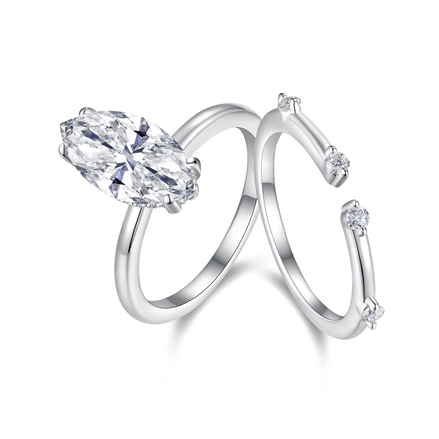 The Moissanite Double Ring Set With Top-quality Moissanite , Luxury Silver Ring S925 Silver Electroplated With Platinum