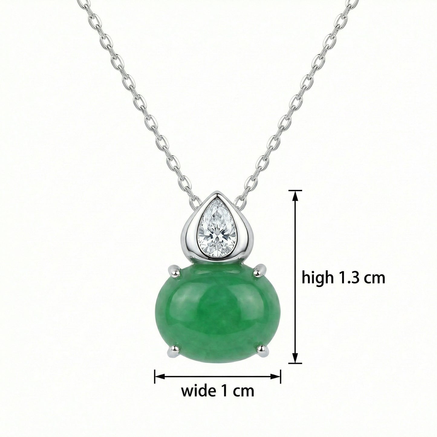 925 Sterling Silver Pear-Cut Diamond and Green Jadeite Cabochon Gourd Pendant Necklace