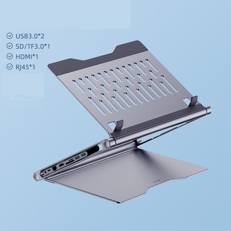8-in-1 USB-C Docking Station & Adjustable Ergonomic Laptop Stand (4K HDMI, 100W PD, Ethernet, Card Readers)