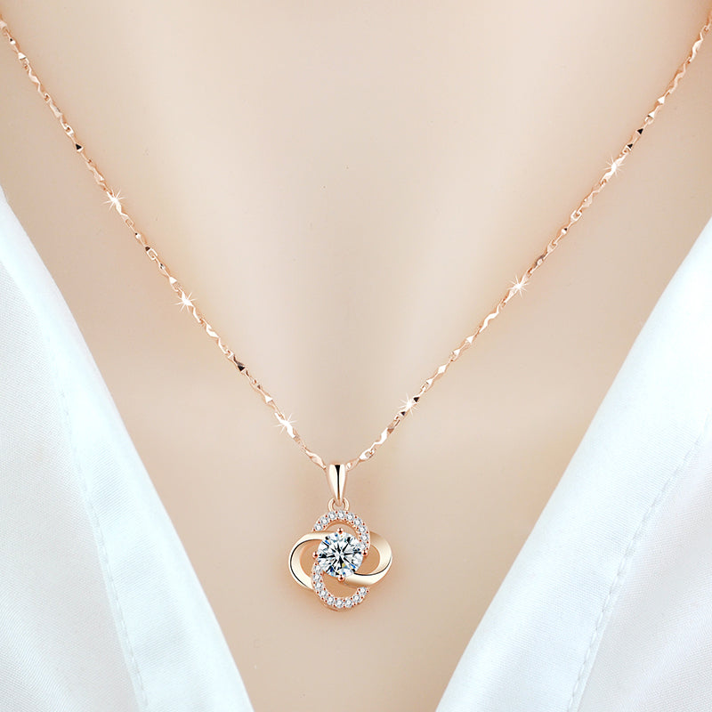 Dainty 18K Gold Plated 925 Sterling Silver Four-Leaf Clover Pendant Necklace with Sparkling Zirconia