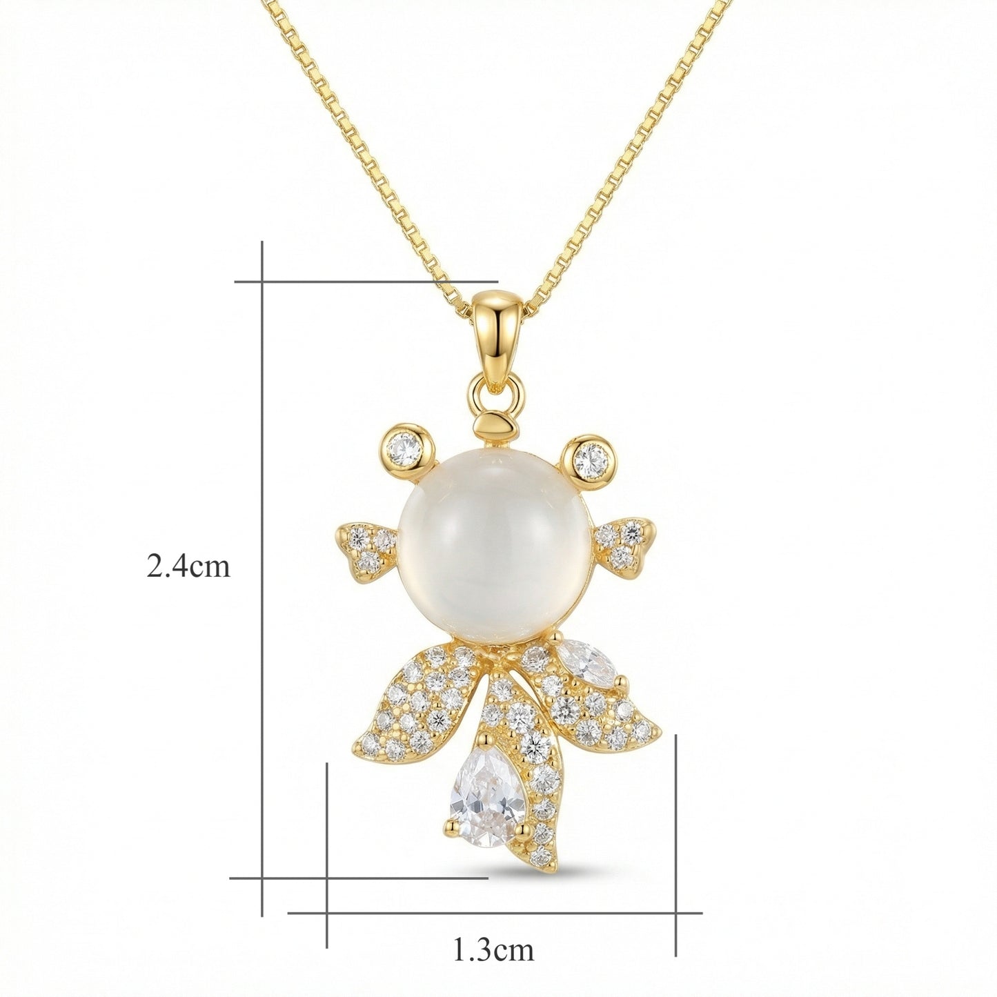 925 Sterling Silver Whimsical Fish Pendant Necklace with Luminous White Gemstone and Shimmering Crystal Accents