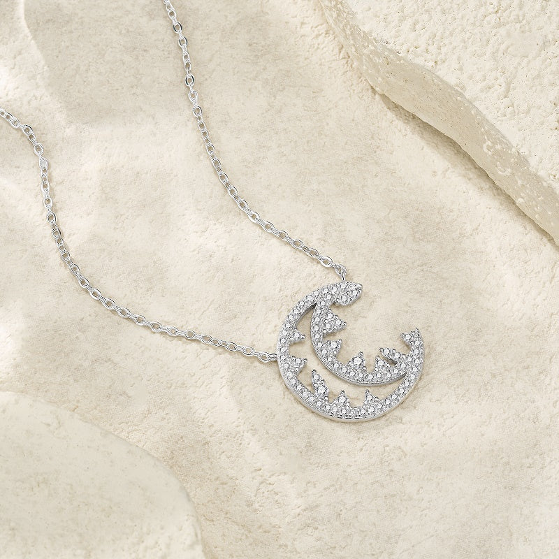 Luxury Silver Necklace Set With Top-quality Moissanite, Made Of S925 Silver Electroplated With Platinum.