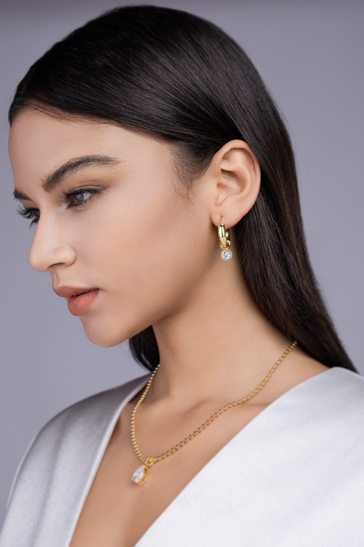 Round Shadow - Luxury Stud Earrings Set With Top-quality Moissanite, S925 Silver Plated With Gold