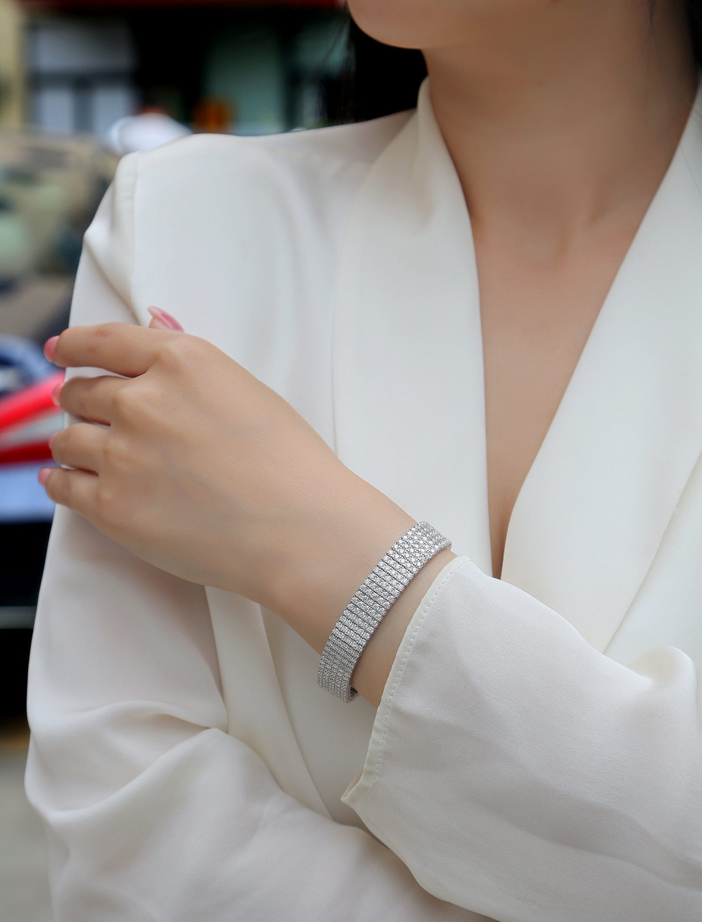 Shining And Simple - Luxury Silver Bracelet Set With Top-quality Moissanite, S925 Silver-plated Platinum