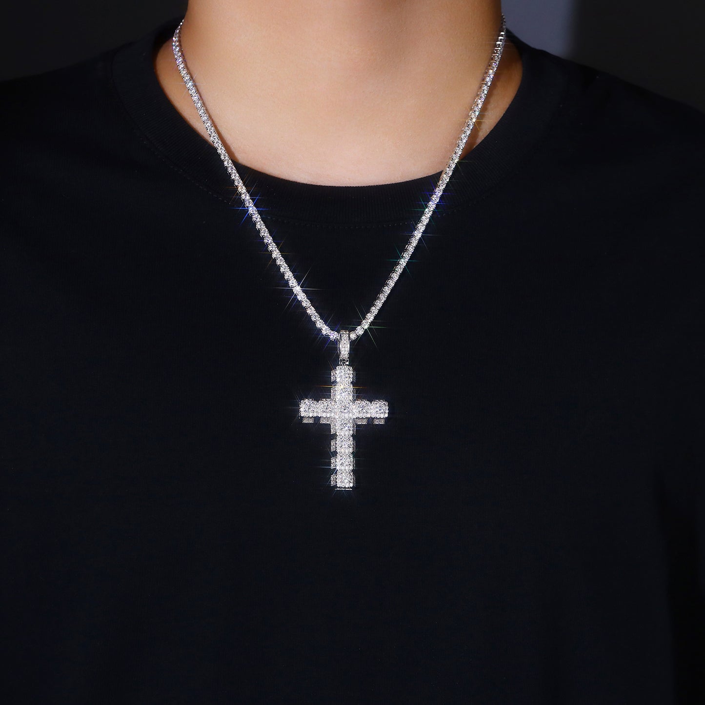 Luxury Silver Necklace Set With Top-quality Moissanite, S925 Silver Electroplated With Platinum