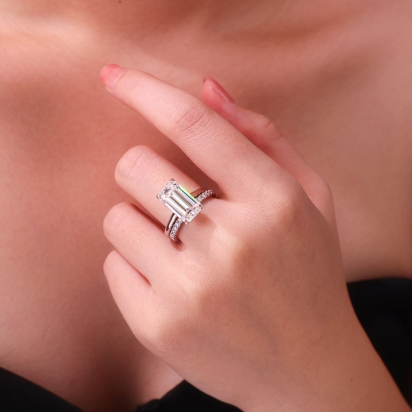 Octagonal Moissanite Double Rings Set With Top-quality Moissanite, Luxury Silver Ring S925 Silver Plating Platinum