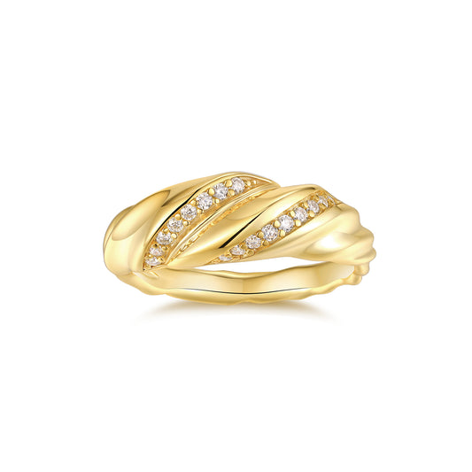 "Croissant" Twist Moissanite Ring in S925 Sterling Silver | 18K Gold Plated