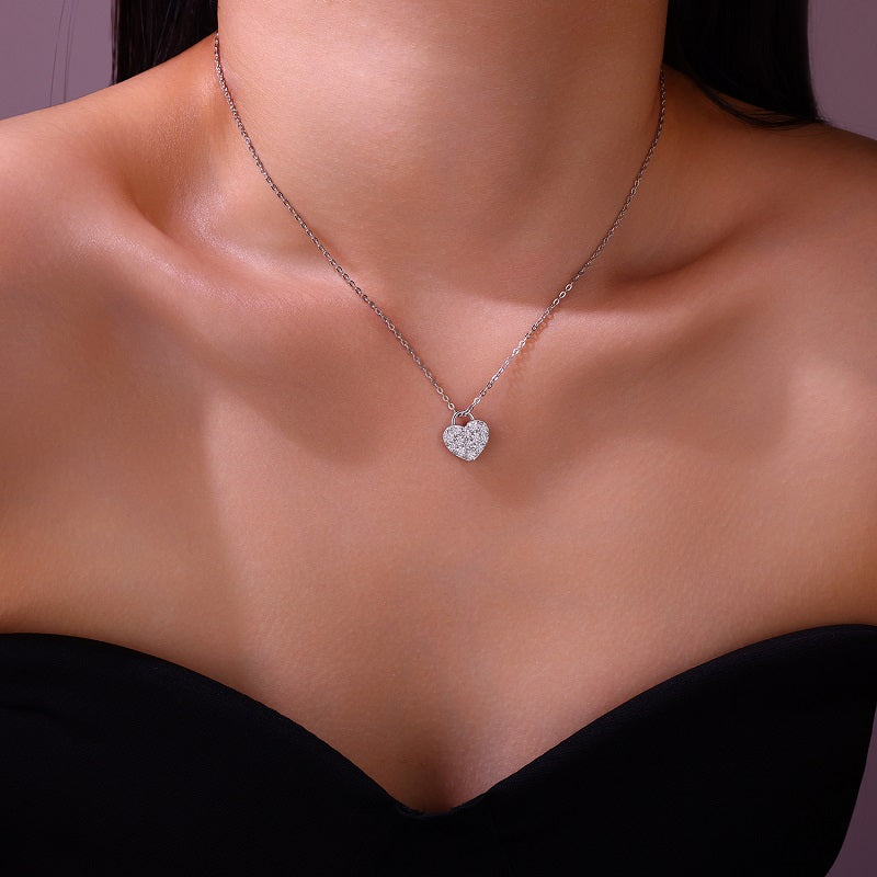 Luxury Heart Moissanite Necklace – S925 Sterling Silver Platinum Plated Pendant
