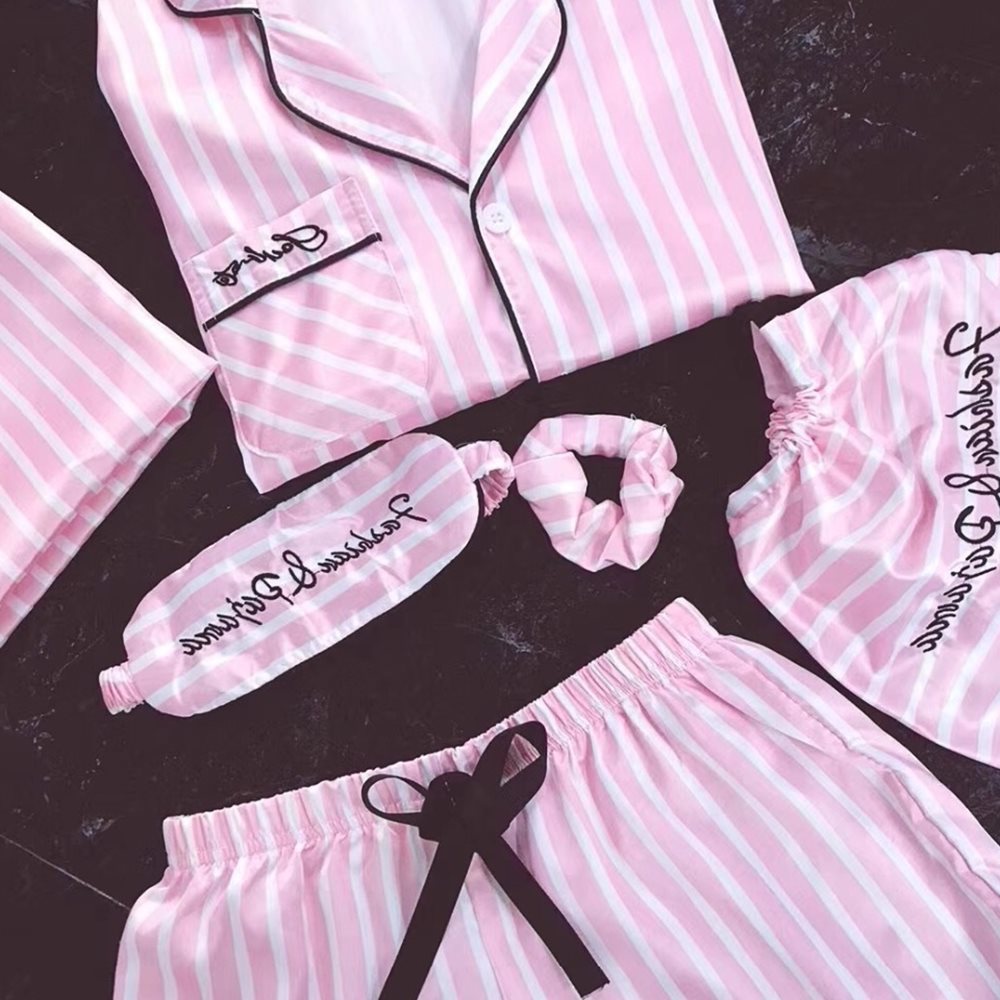 Luxury 6-Piece Silk Sleepwear Set for Women – Pajamas, Shorts, Robe & Accessories