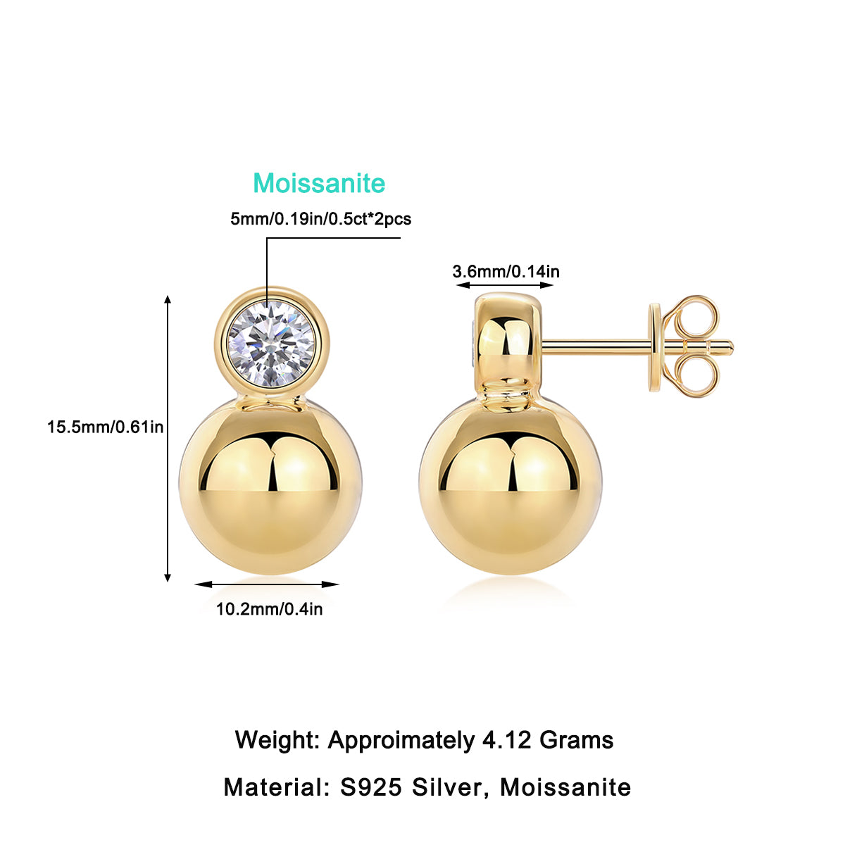 Crystal Drop Earrings - Set With Top-quality Moissanite Luxury Silver Stud Earrings S925 Silver Electroplated Gold