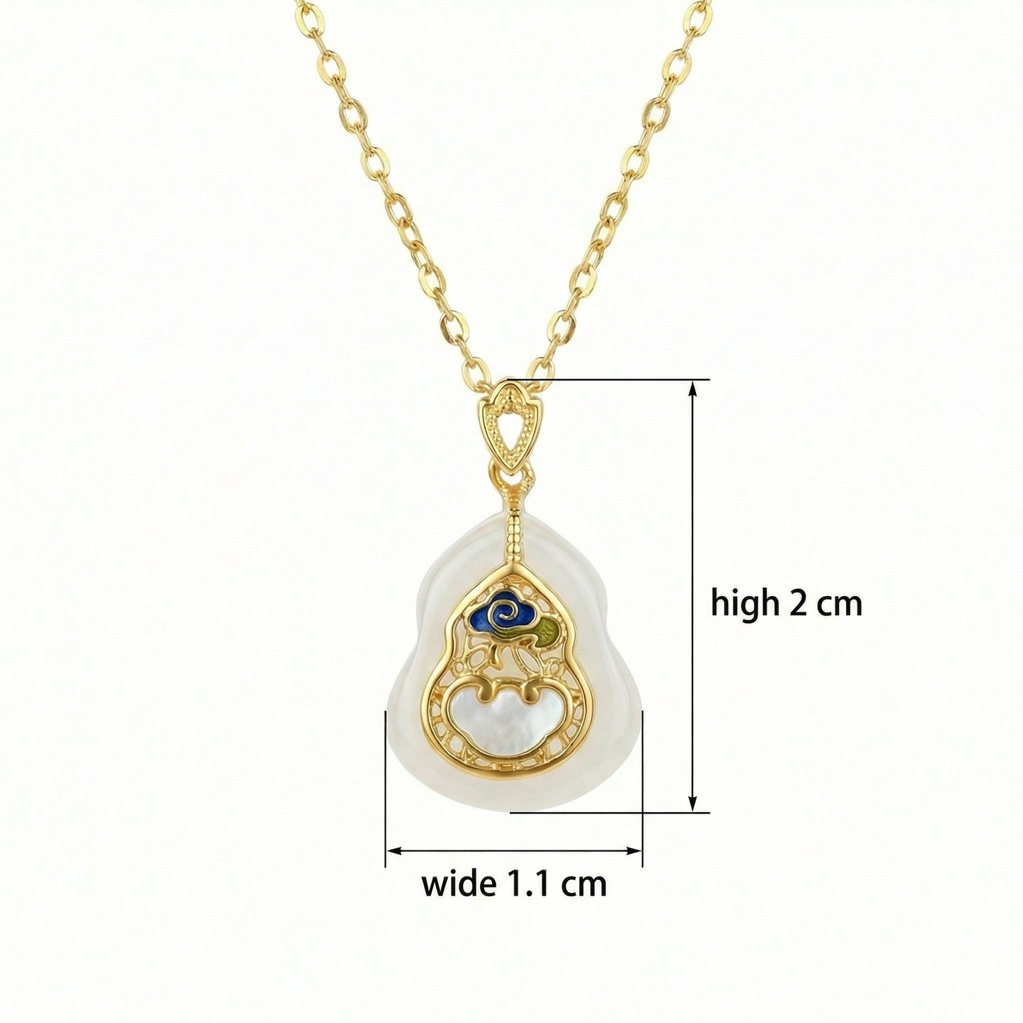 925 Sterling Silver Elegant Hulu Pendant Necklace Featuring Enamel Ruyi Cloud and Shimmering White Gemstone