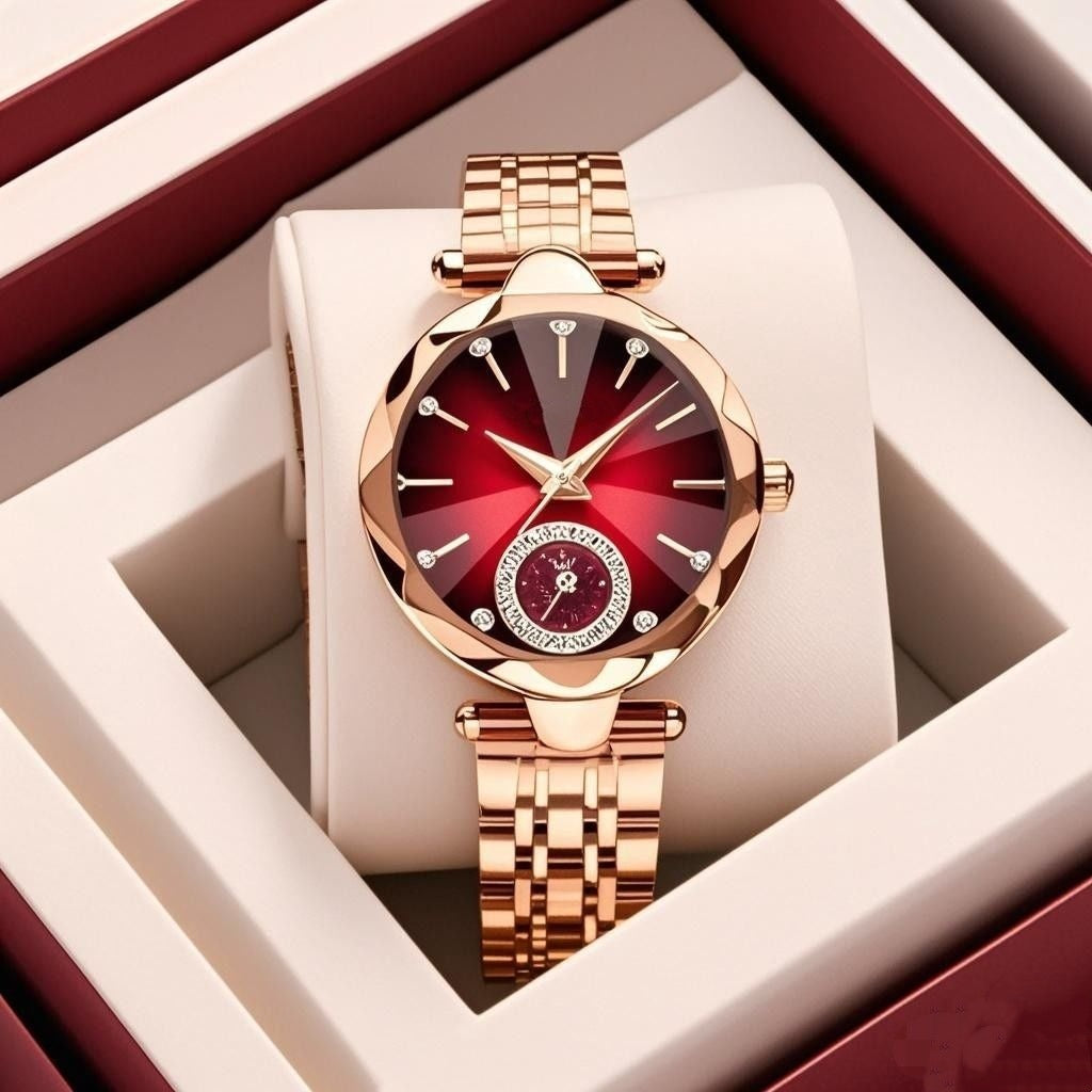 Luxury Diamond-Cut Ladies Watch: Rose Gold Stainless Steel, Multi-Color Dial Options & Waterproof