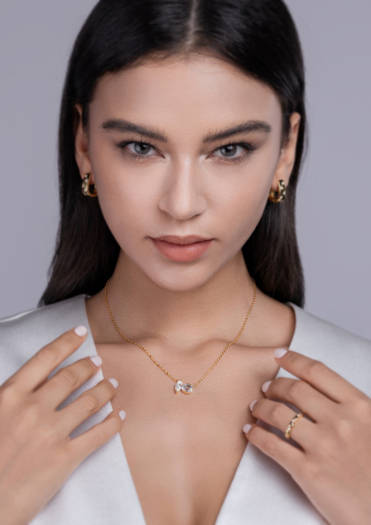 Double Diamond Shadow - A Fashionable And Trendy Necklace Pendant Set With Top-quality Moissanite S925 In Silver And Gold-plated.