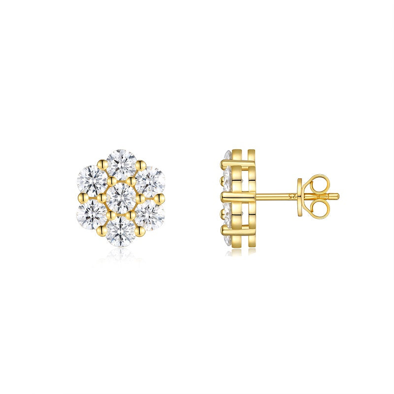 Luxury Silver Stud Earrings Set With Top-quality Moissanite , S925 Silver Electroplated Gold