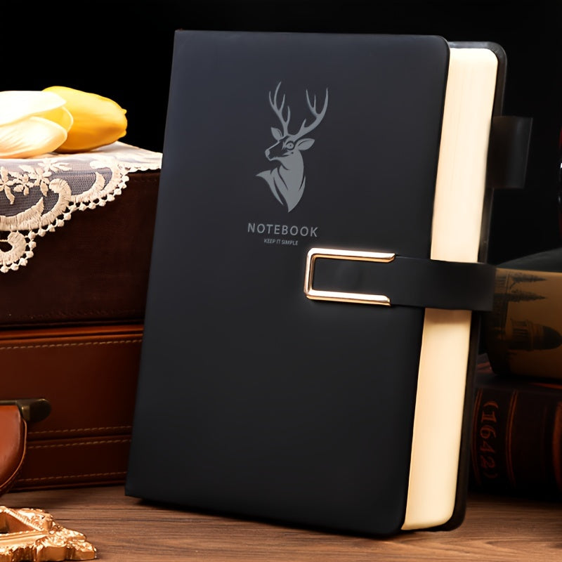Carnet A5 de 360 pages en similicuir premium avec boucle et motif tête de cerf
