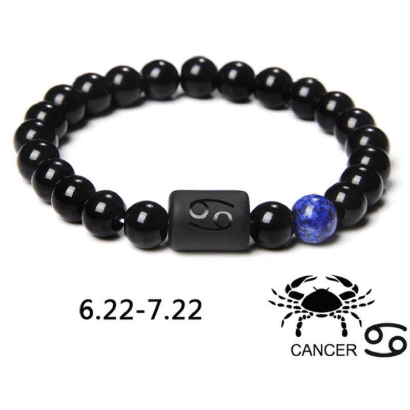 Unisex 12 Constellation Natural Black Obsidian Beaded Bracelets