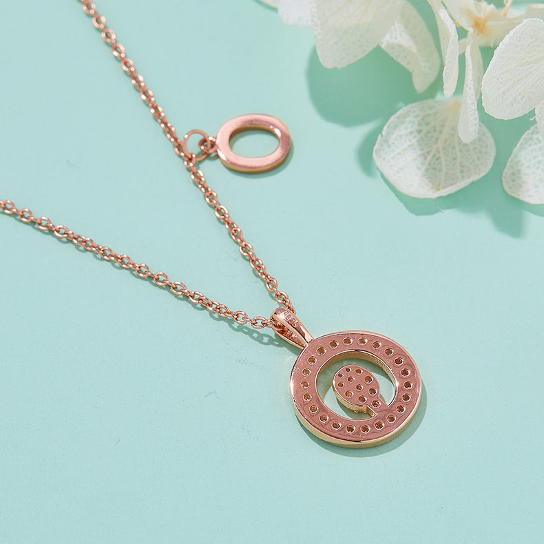 Luxury Initial Letter Necklace Pendant – O , S925 Silver Rose Gold Plated with Top-Quality Brilliant Moissanite