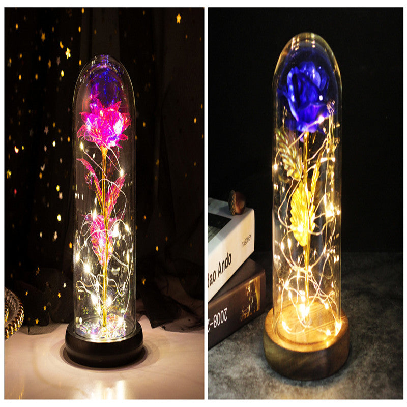 Galaxy Enchanted Rose in Glass Dome with LED Lights | Forever Flower Gift