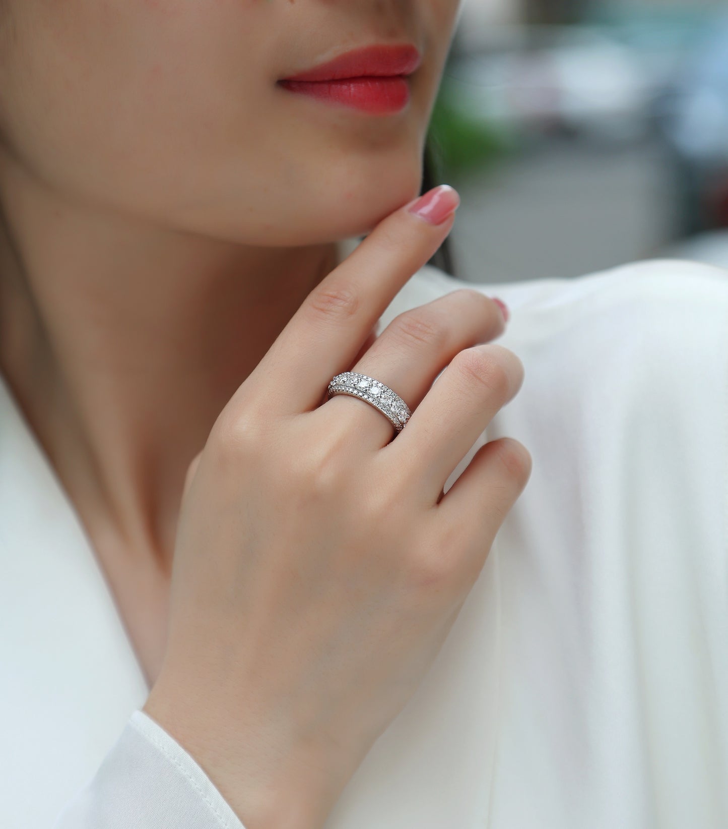 Luxury Double-Row Top-quality Moissanite D Color VVS1  Eternity Ring in Platinum-Plated S925 Silver