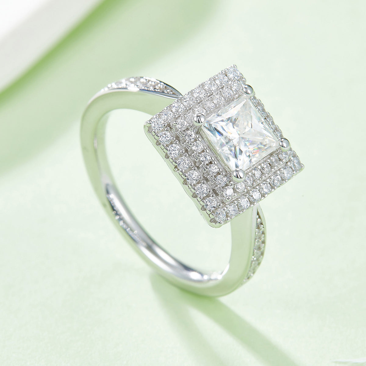 Luxury Silver Ring Square Moissanite Set With Top-quality Moissanite, S925 Silver Electroplated With Platinum
