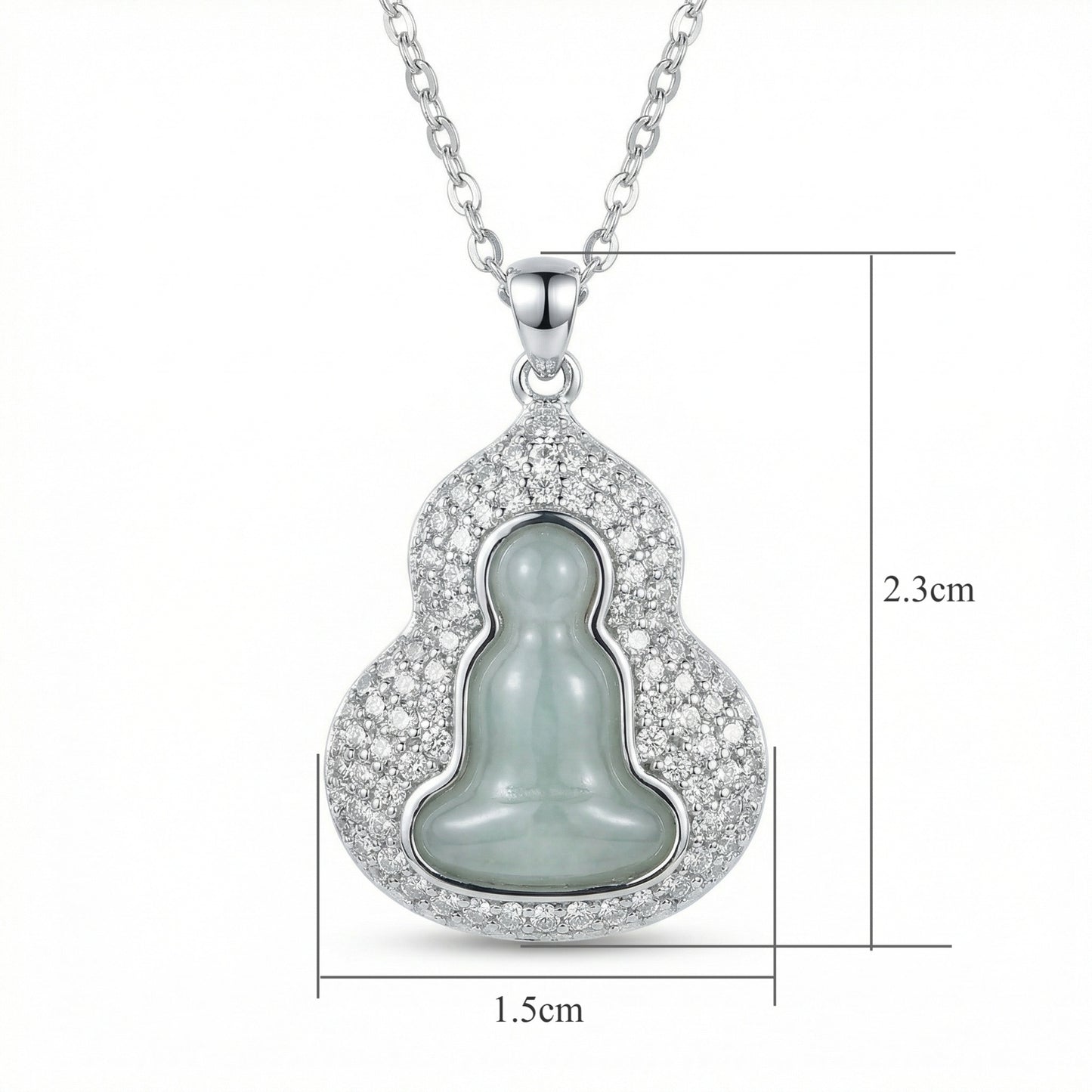 925 Sterling Silver Elegant Light Green Jade Buddha Pendant Necklace with Sparkling Accents