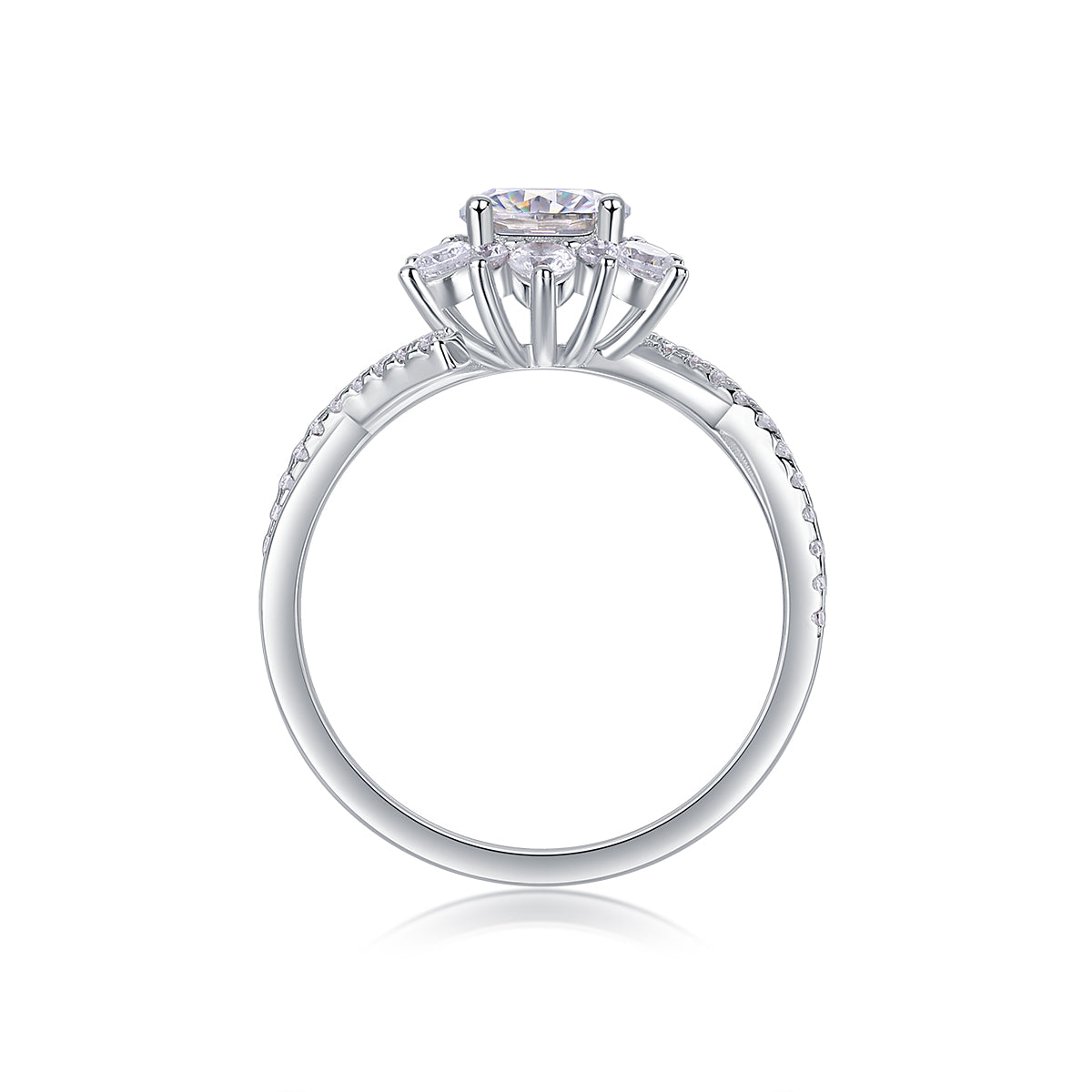 Luxury 1 Carat D Color VVS1 Moissanite "Sunflower"  Ring in Platinum-Plated S925 Silver