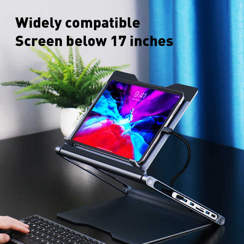 8-in-1 USB-C Docking Station & Adjustable Ergonomic Laptop Stand (4K HDMI, 100W PD, Ethernet, Card Readers)