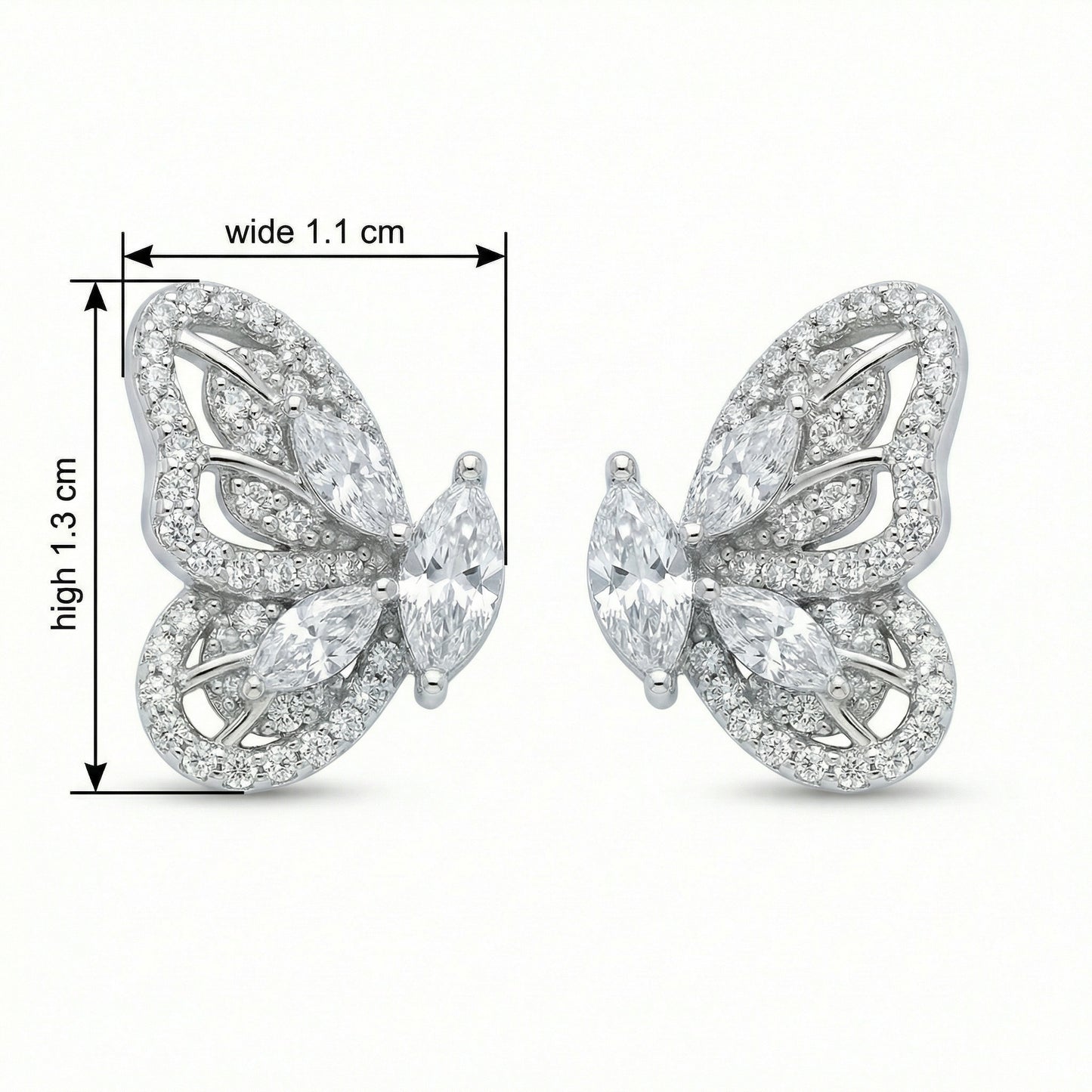925 Sterling Silver Elegant Marquise and Round-Cut CZ Butterfly Stud Earrings