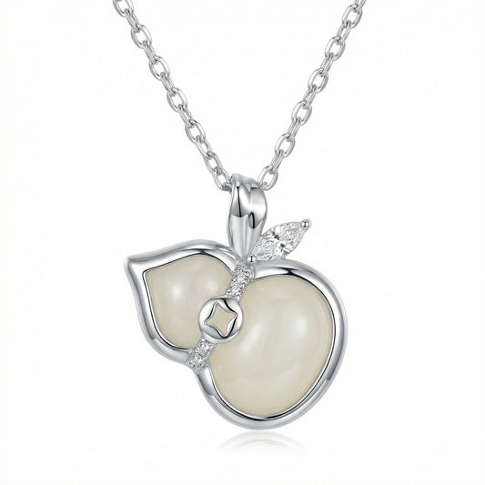925 Sterling Silver Elegant Sterling Silver White Jade Gourd Pendant Necklace for Luck and Prosperity