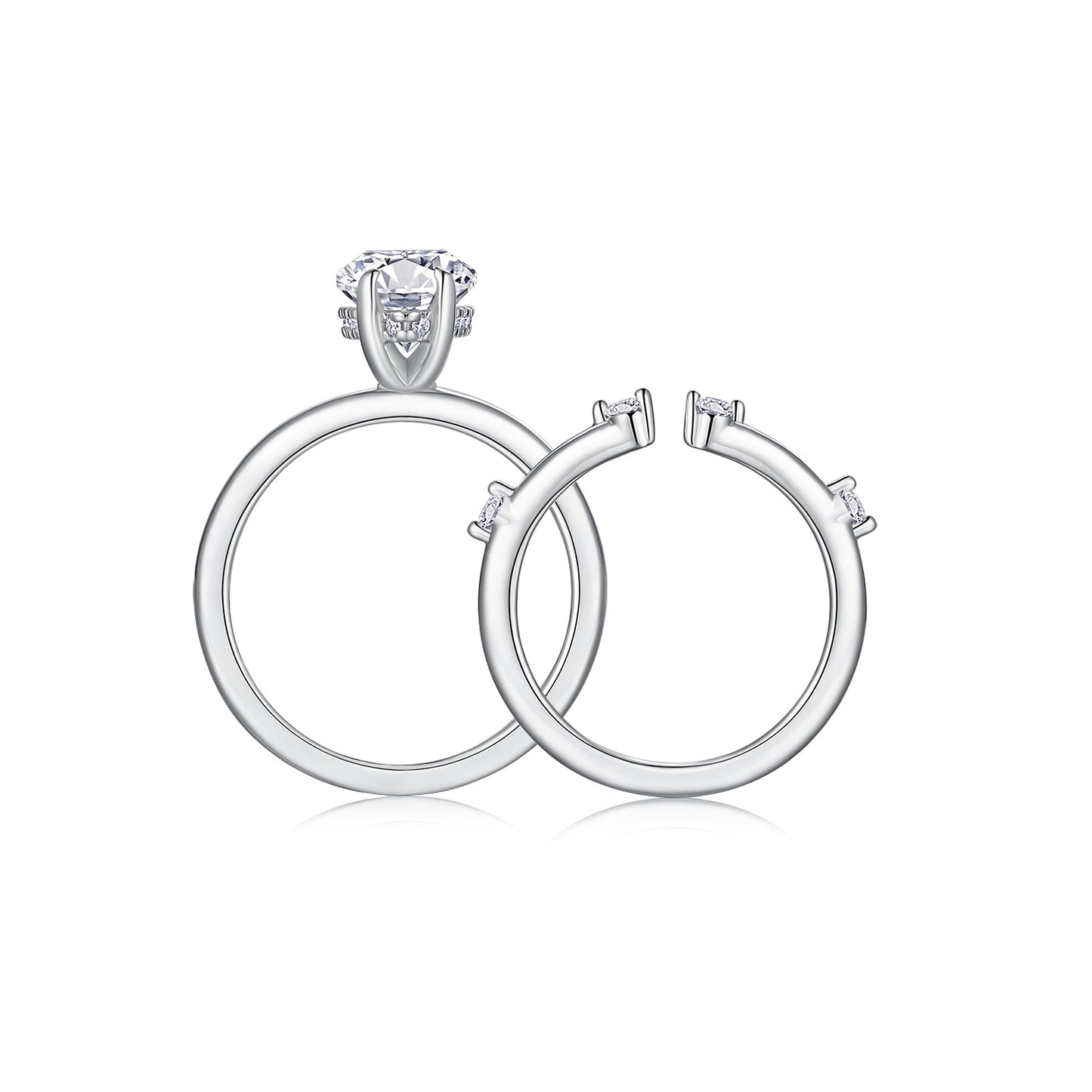 The Moissanite Double Ring Set With Top-quality Moissanite , Luxury Silver Ring S925 Silver Electroplated With Platinum