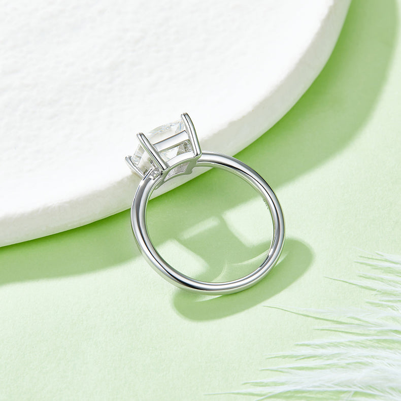 Luxury Silver Ring Square Moissanite Set With Top-quality Moissanite D Color VVS , S925 Silver Electroplated With Platinum